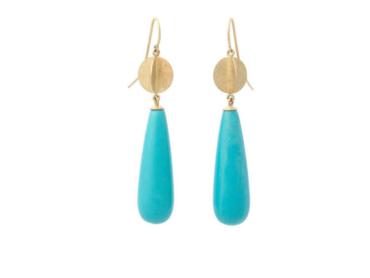 18kt gouden oorhangers met pegels van turkoois