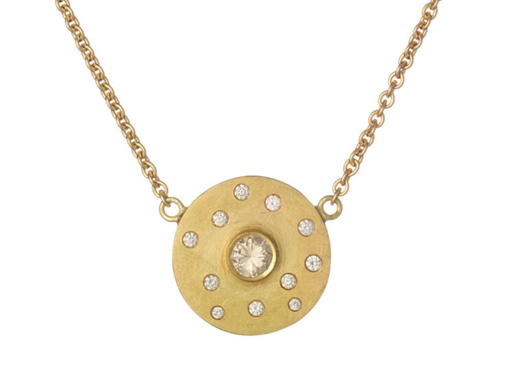 18kt gouden disc hanger met diamanten