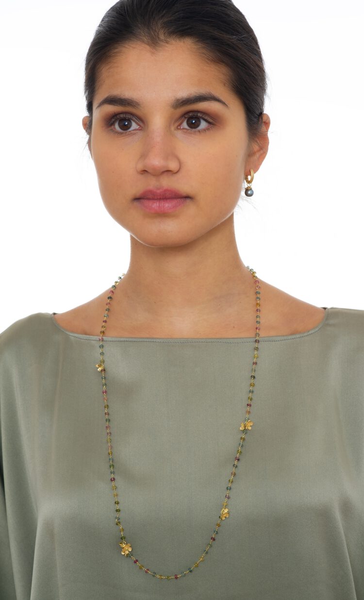 18kt gouden collier met multi-colour toermalijn kralen - Afbeelding 4