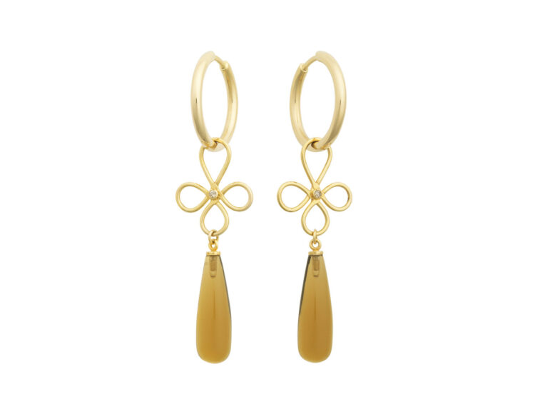 18kt gouden aanhangers met pegels van cognackleurige citrine en diamant