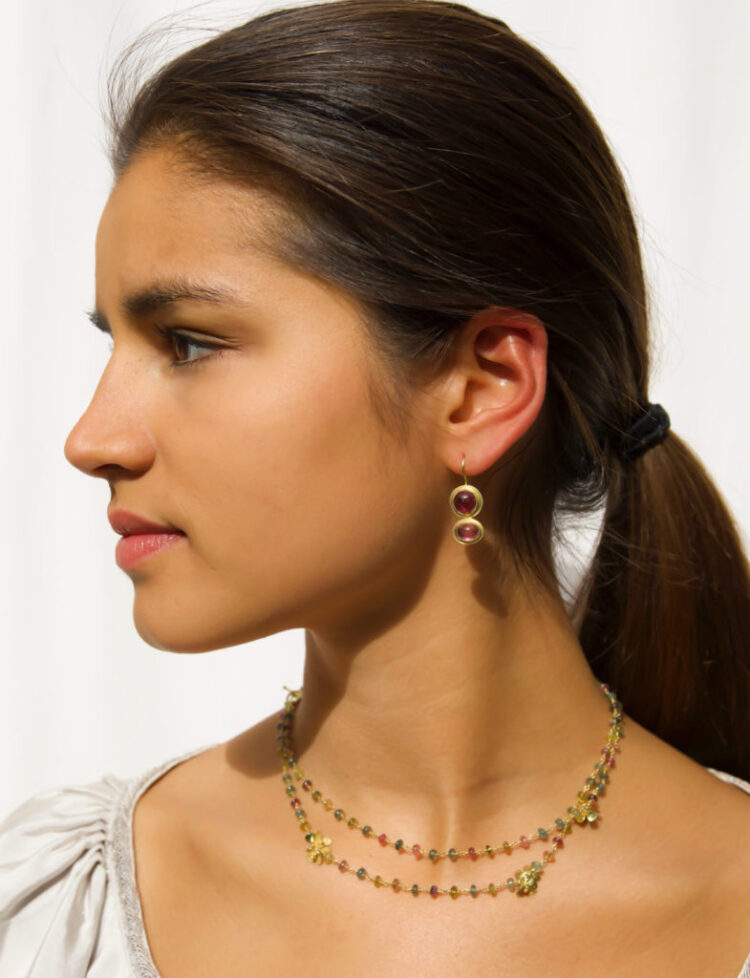 18kt gouden collier met multi-colour toermalijn kralen - Afbeelding 5