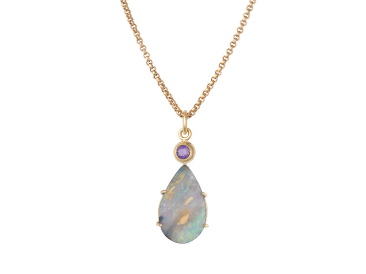 18kt gouden hanger met opaal en amethist