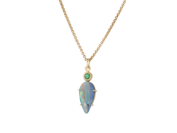 18kt gouden hanger met opaal en peridot