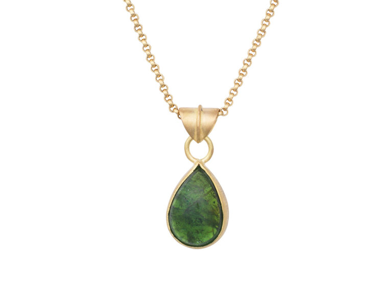 18kt gouden hanger met groene toermalijn