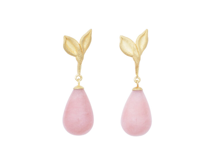 18kt gouden oorhangers met roze opaal