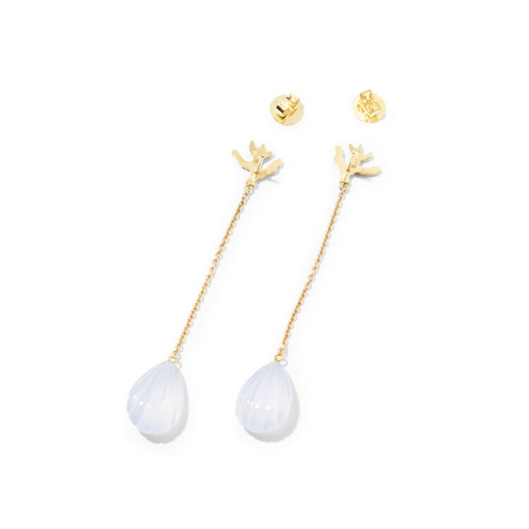 18kt gouden oorhangers met schelpvormige blauwe chalcedoon - Afbeelding 2