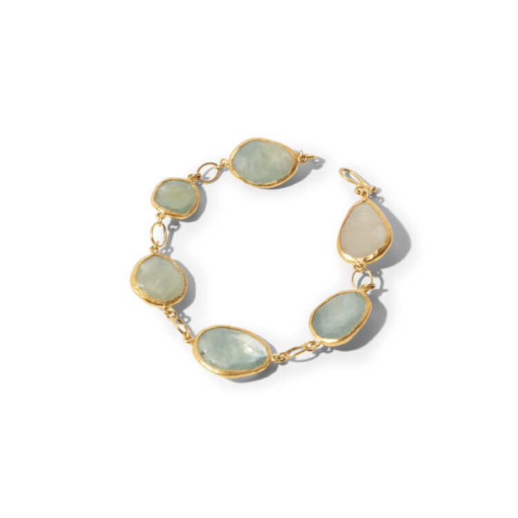 22/24kt  gouden armband met groene ‘random cut’ saffieren - Afbeelding 3