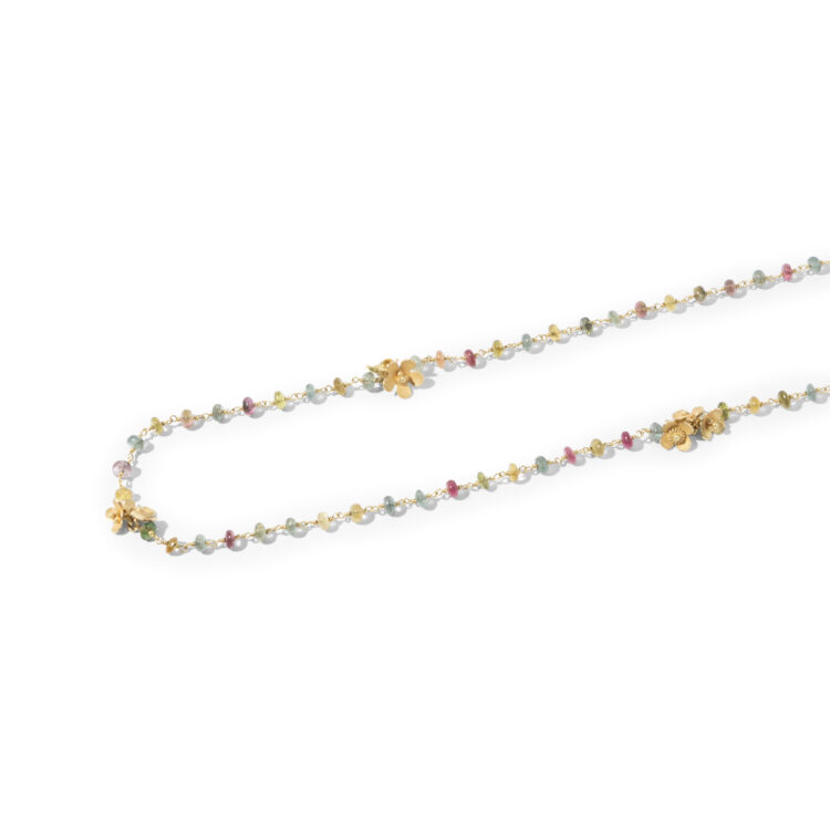 18kt gouden collier met multi-colour toermalijn kralen - Afbeelding 2