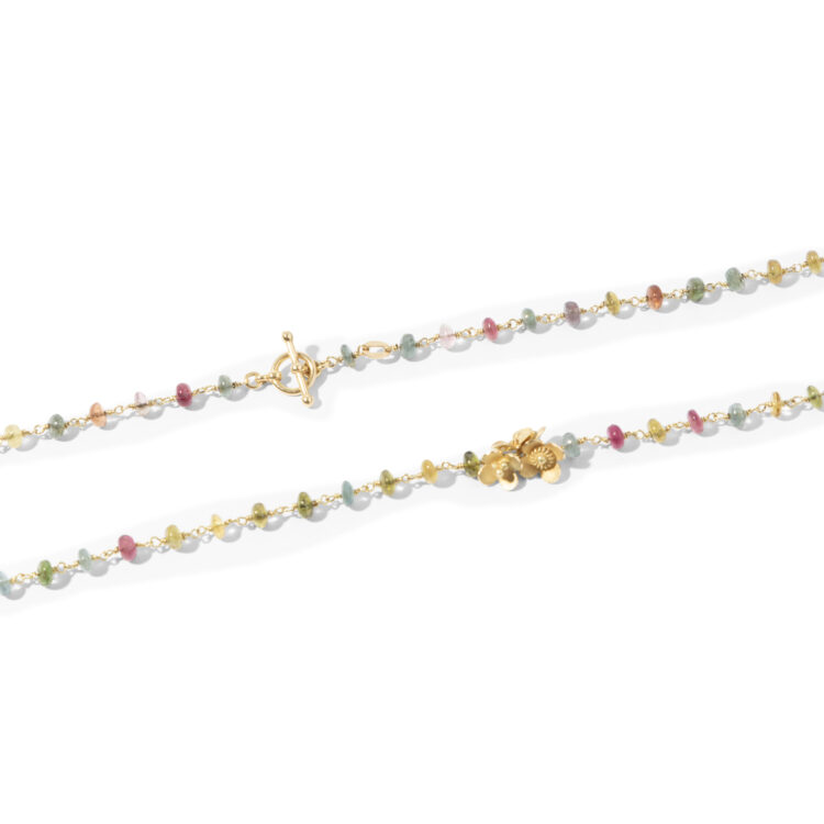 18kt gouden collier met multi-colour toermalijn kralen - Afbeelding 3