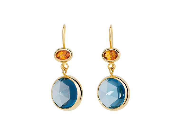 18kt gouden oorhangers met citrien en London blue topaas