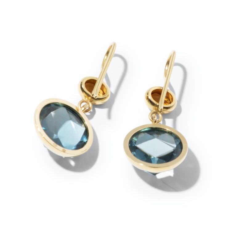 18kt gouden oorhangers met citrien en London blue topaas - Afbeelding 2